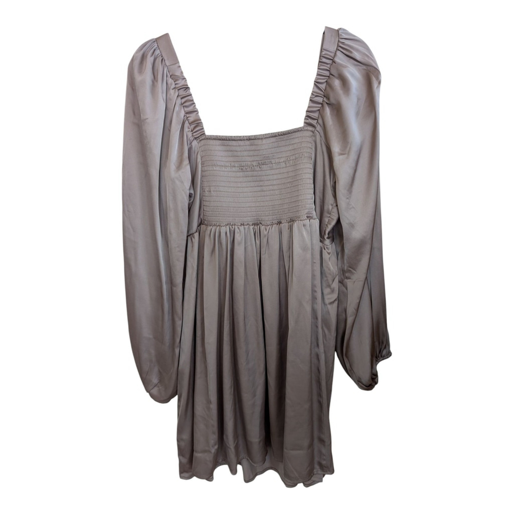 NEW Abercrombie & Fitch Emerson Satin Long Sleeve Mini Dress in Tan Large Tall - Picture 4 of 10